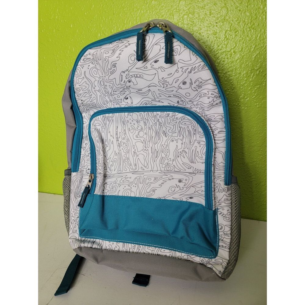 Carry Gear Solutions Backpack School Bag Back Pack Bookbag Books White Teal Gray